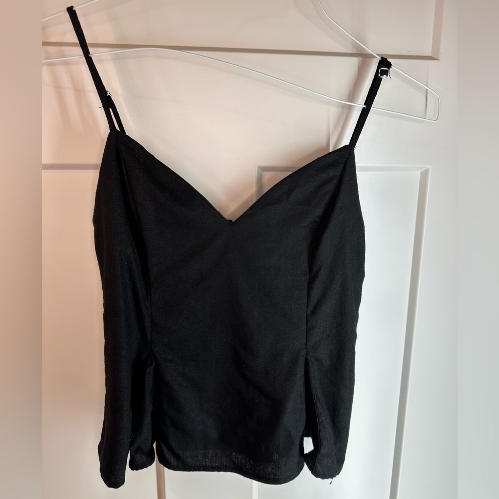 ZARA‎ Black Spaghetti Strap Cami Top Medium Smocked Back